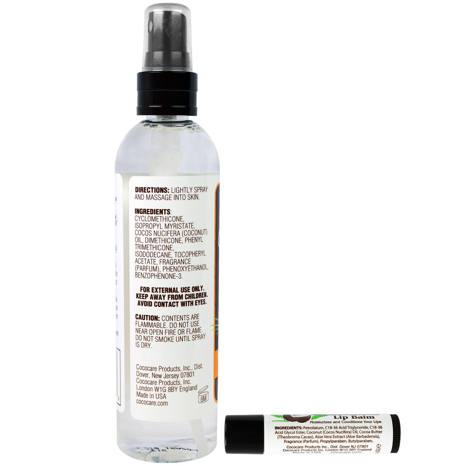 Cococare, Spray Corporal de Óleo Seco de Coco + Bálsamo labial de coco, 6 fl oz (180 ml), 4.2 g (15 oz) - Imagem 2