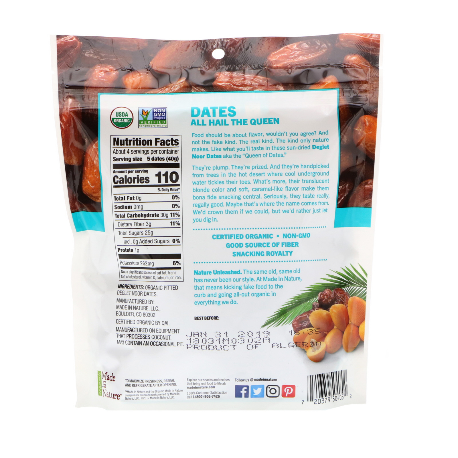 Made in Nature, Tâmaras Deglet Noor Orgânicas, Superpetiscos Ooh-La-Luscious, 6 oz (170 g) - Imagem 2