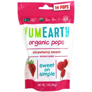 YumEarth, Pirulitos Orgânicos de Morango, Sabor Golpe de Morango, 14 Pirulitos, 85 g (3 oz)