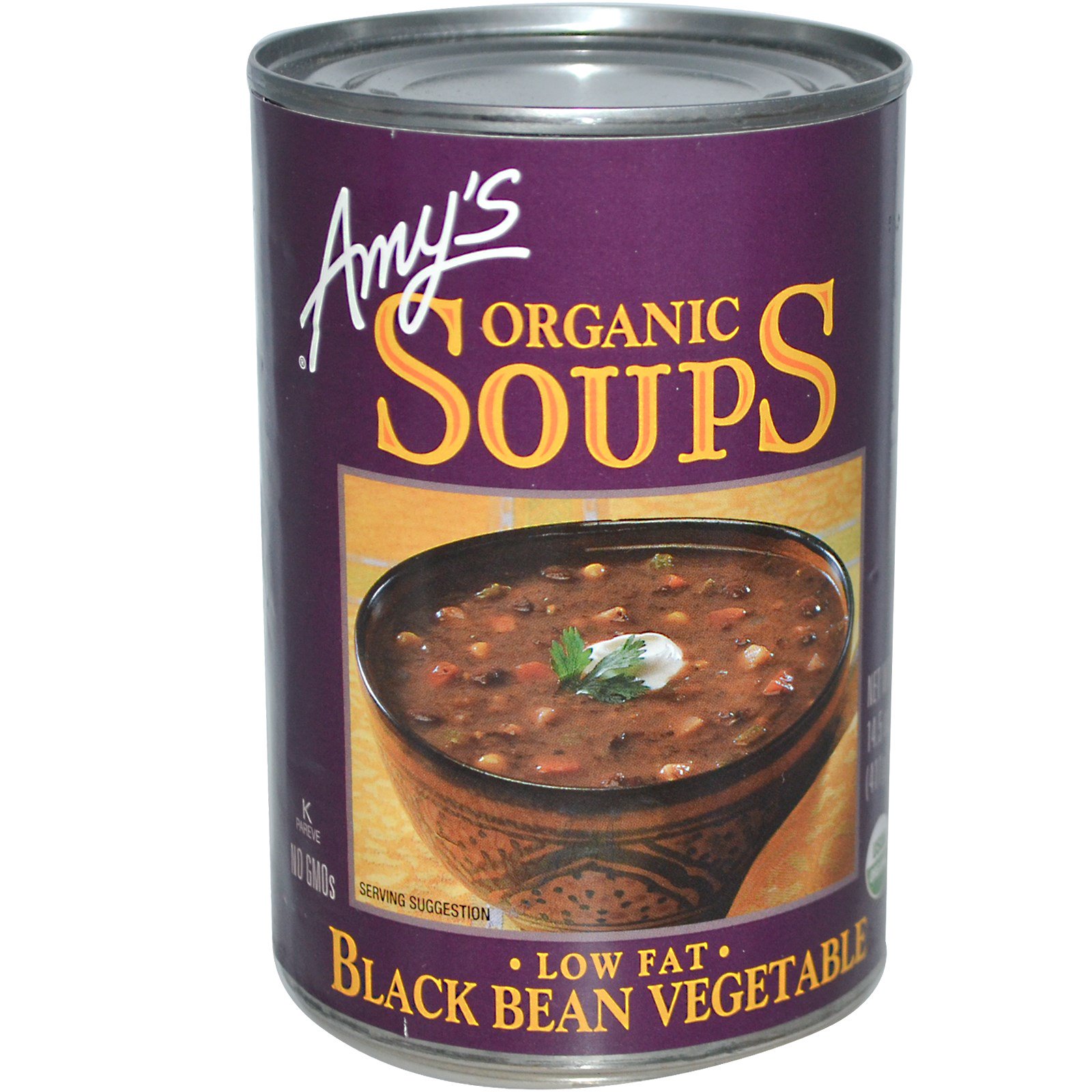 Amy's, Sopas Orgânicas, Feijão Preto e Vegetais Baixo Teor de Gordura, 14.5 oz (411 g)