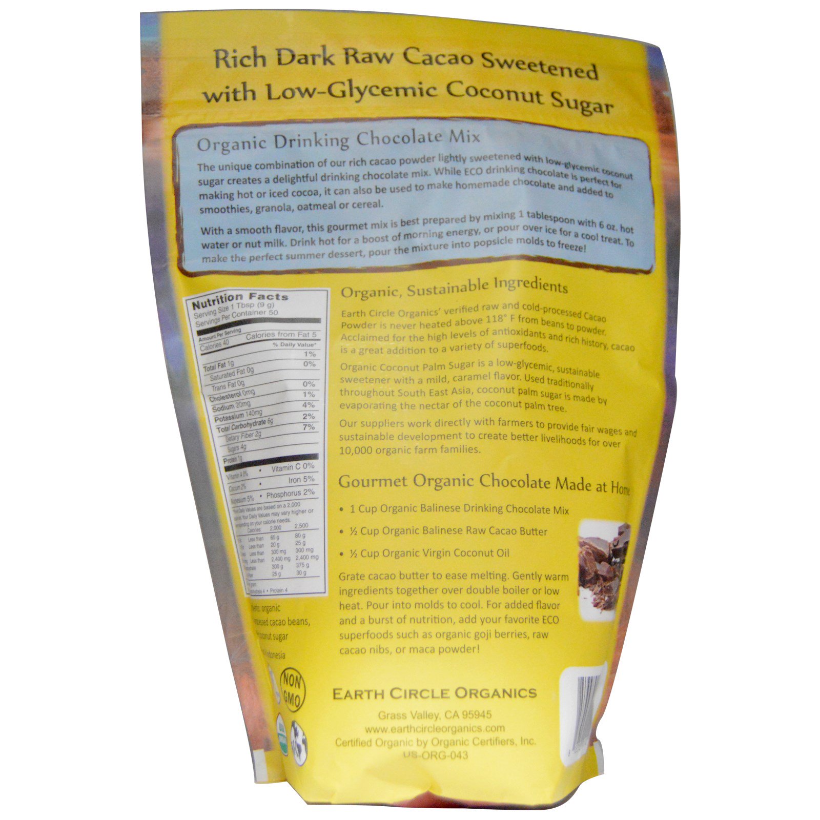 Earth Circle Organics, Bebida de Chocolate Balinês Orgânico, 16 oz (454 g) - Imagem 2