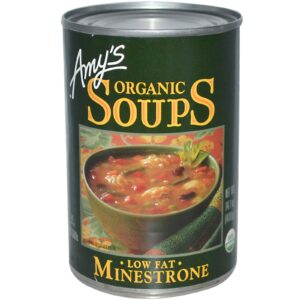 Amy's, Sopas Orgânicas, Sopa Grossa de Vegetais e Macarrão Baixo Teor de Gordura, 14.1 oz (400 g)