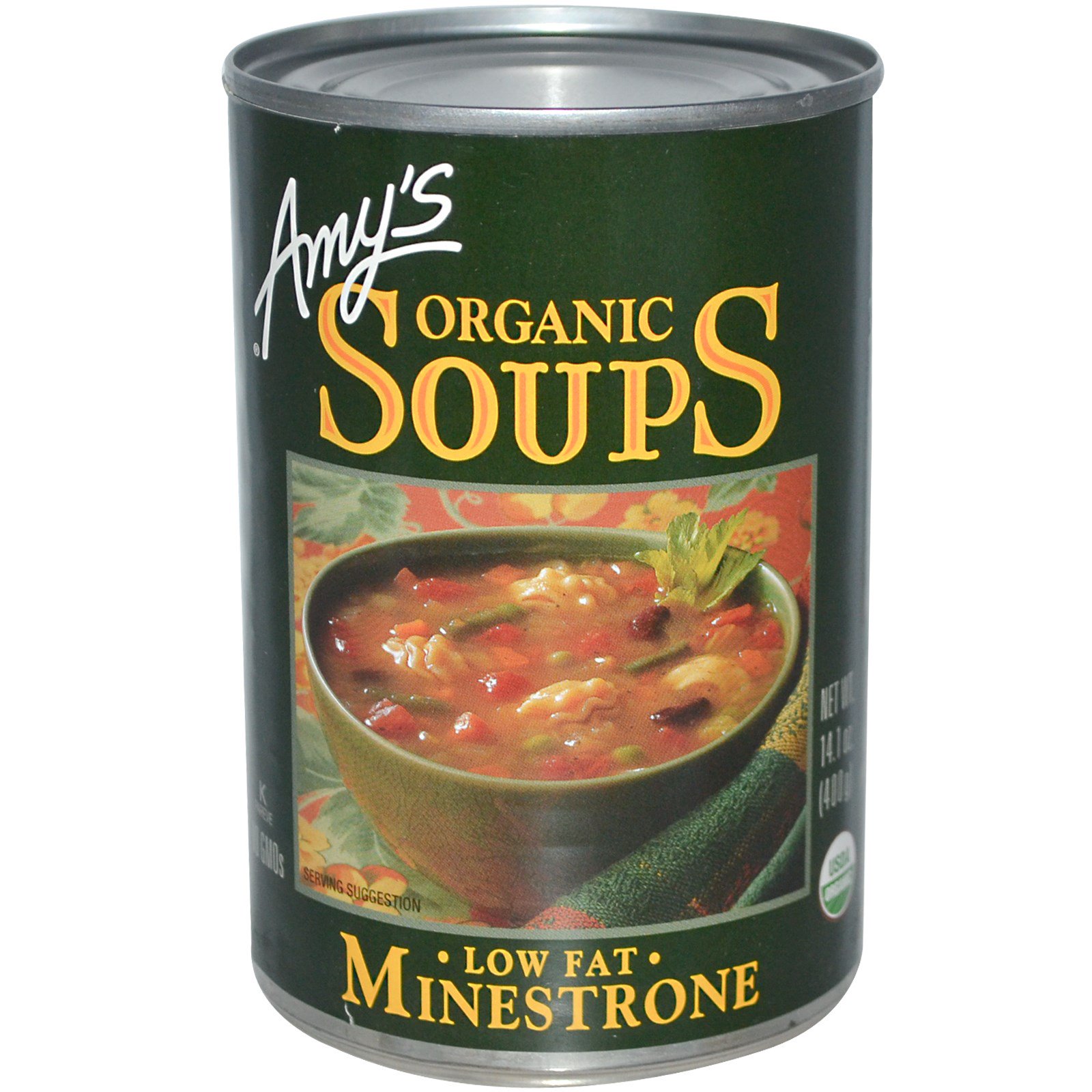 Amy's, Sopas Orgânicas, Sopa Grossa de Vegetais e Macarrão Baixo Teor de Gordura, 14.1 oz (400 g)