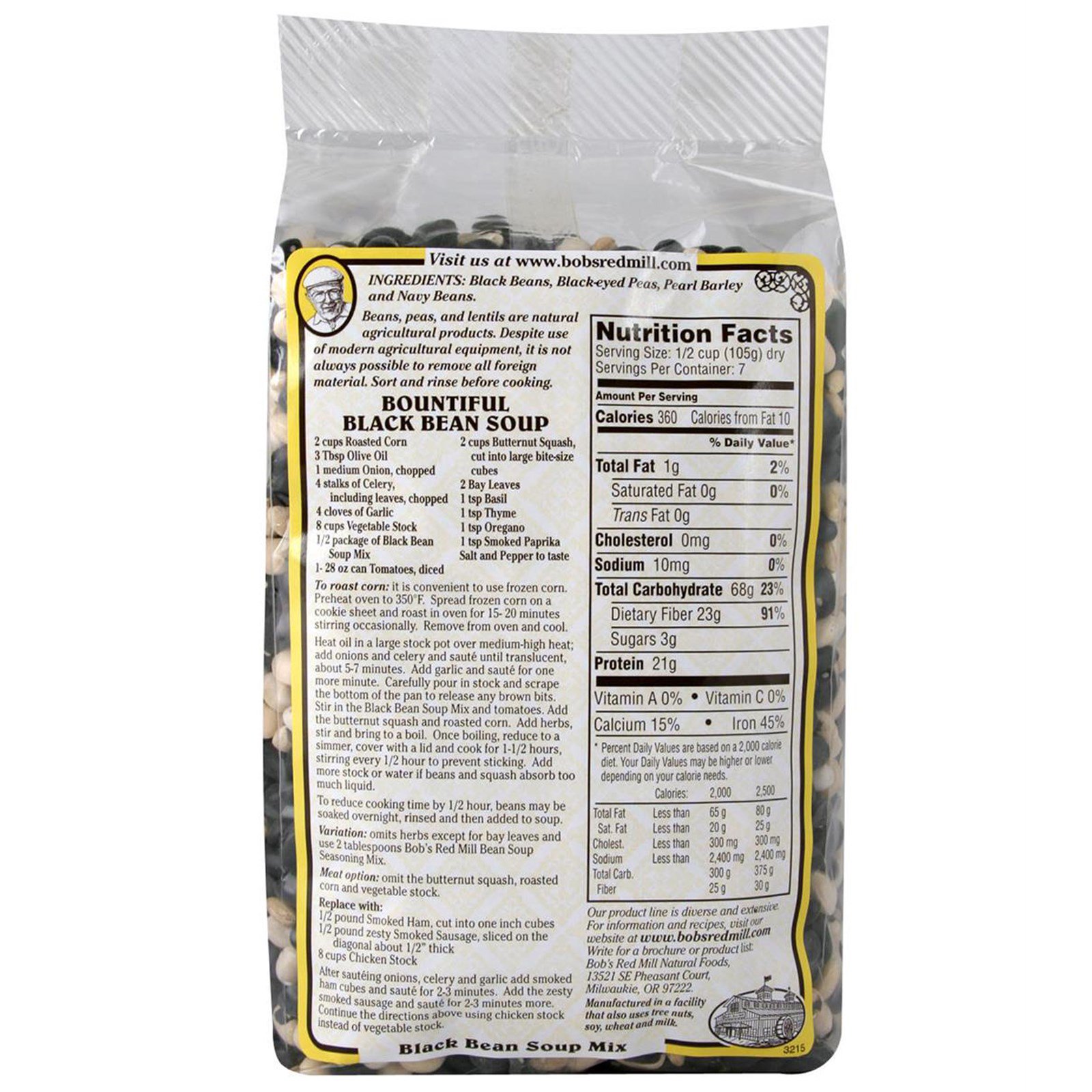 Bob's Red Mill, Generoso, Feijão Preto, Mix de Sopa, 26 oz (737 g) - Imagem 2