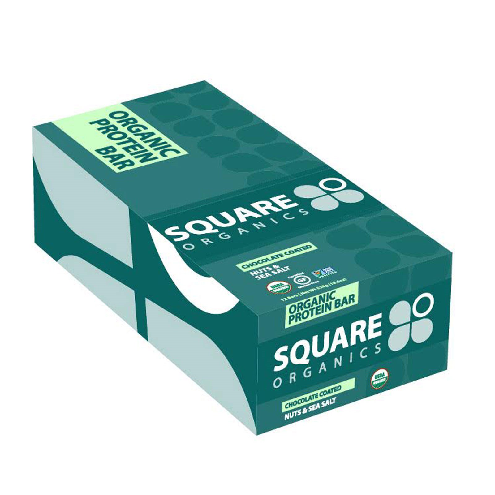 Square Organics, Barra de Proteína Orgânica, Nozes Cobertas por Chocolate e Sal Marinho, 12 Barras, 1,6 oz (44 g) Cada