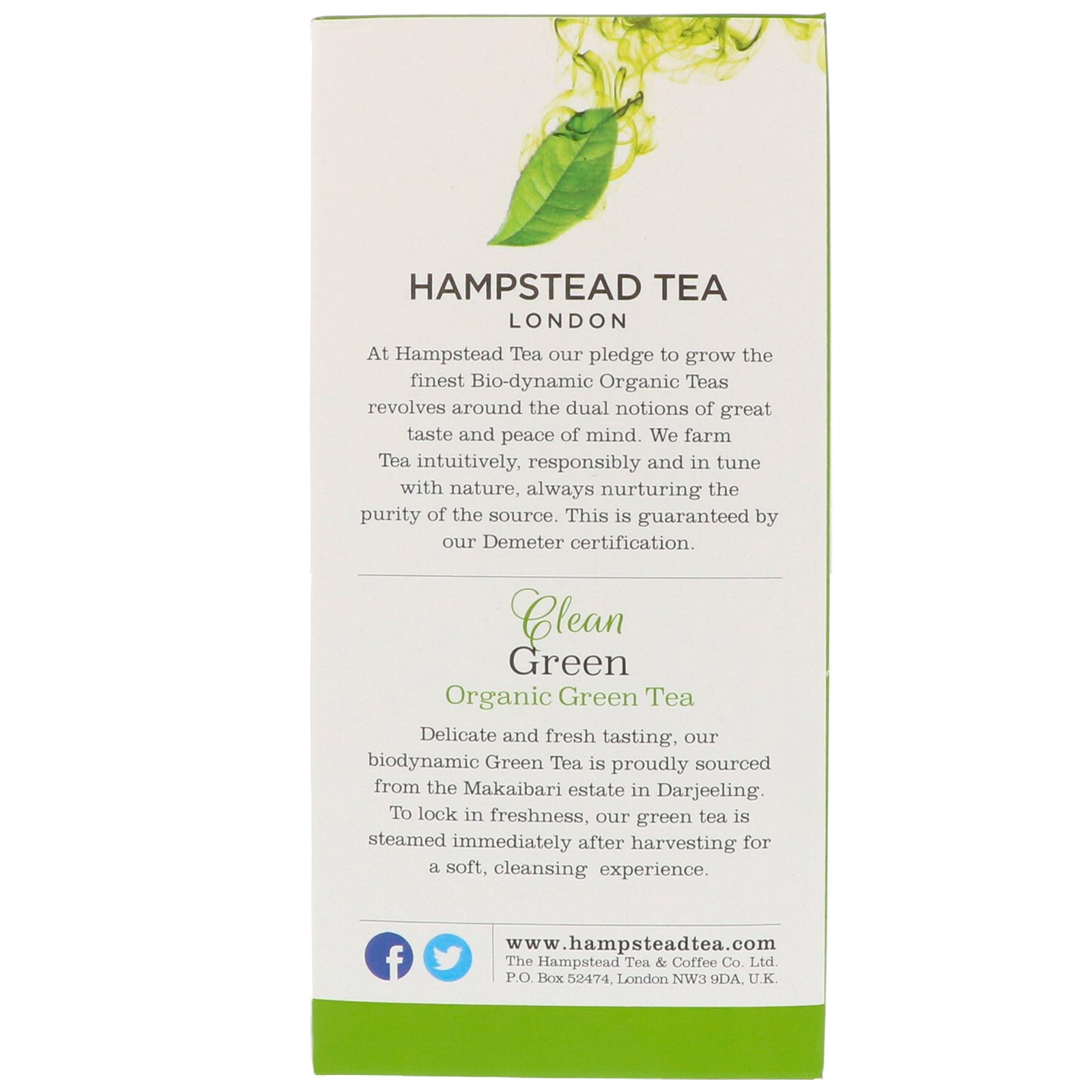 Hampstead Tea, Clean Green, Organic Green Tea, 20 Sachets, 1.41 oz (40 g) - Imagem 3