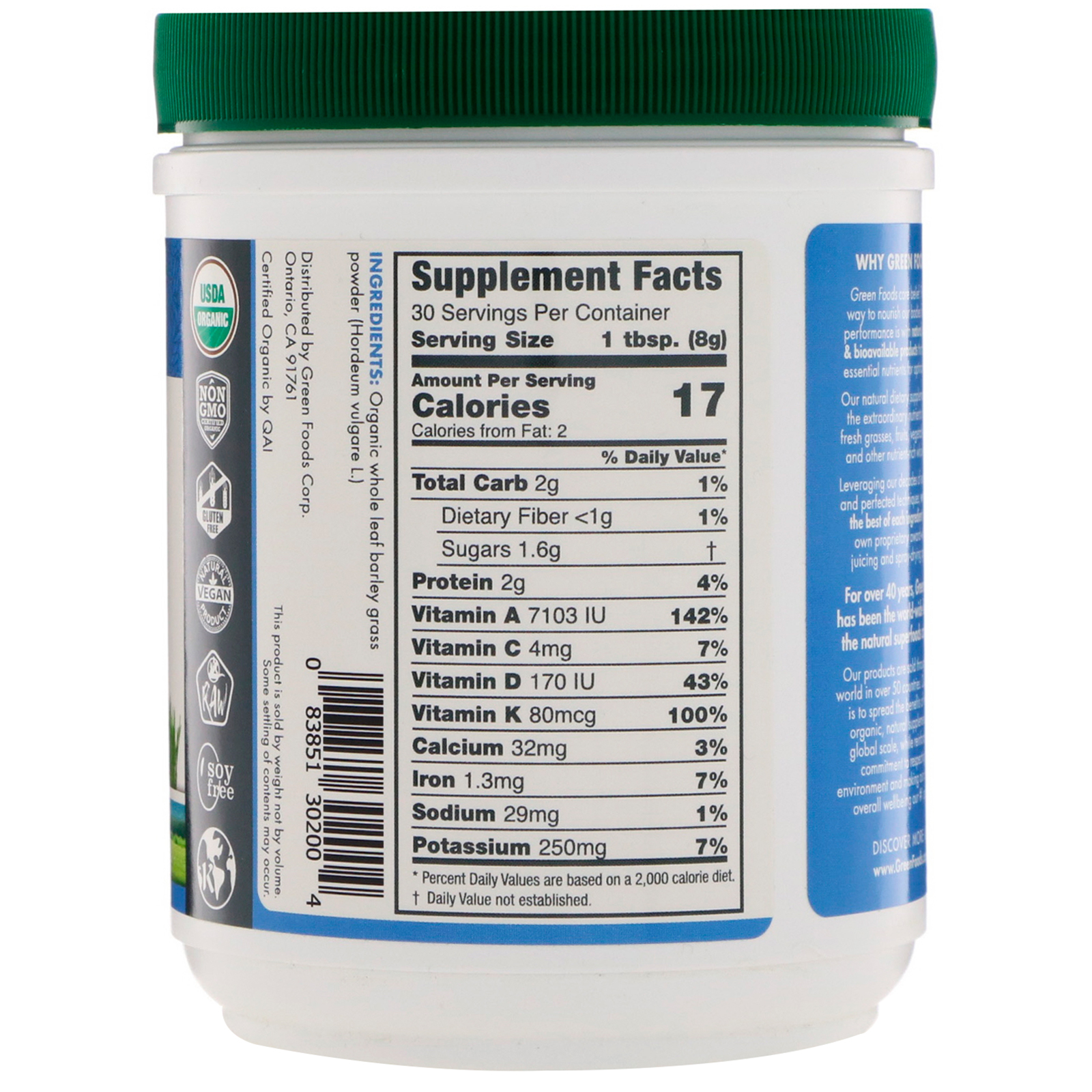 Green Foods Corporation, Organico e Natural, Pó de grama de cevada, 8.5 oz (240 g) - Imagem 2