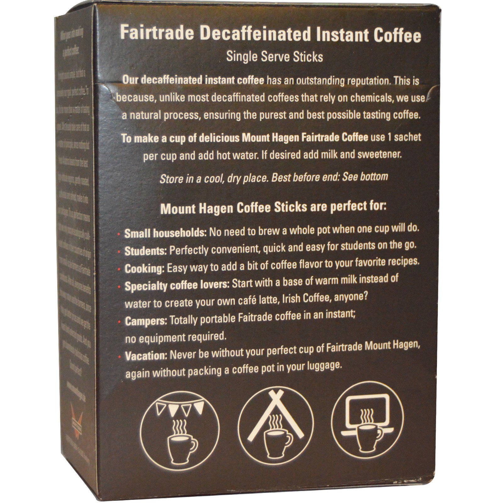 Mount Hagen, Café Orgânico Instantâneo Descafeinado de Comércio Justo, 25 Palitos, 1,76 oz (50 g) - Imagem 2