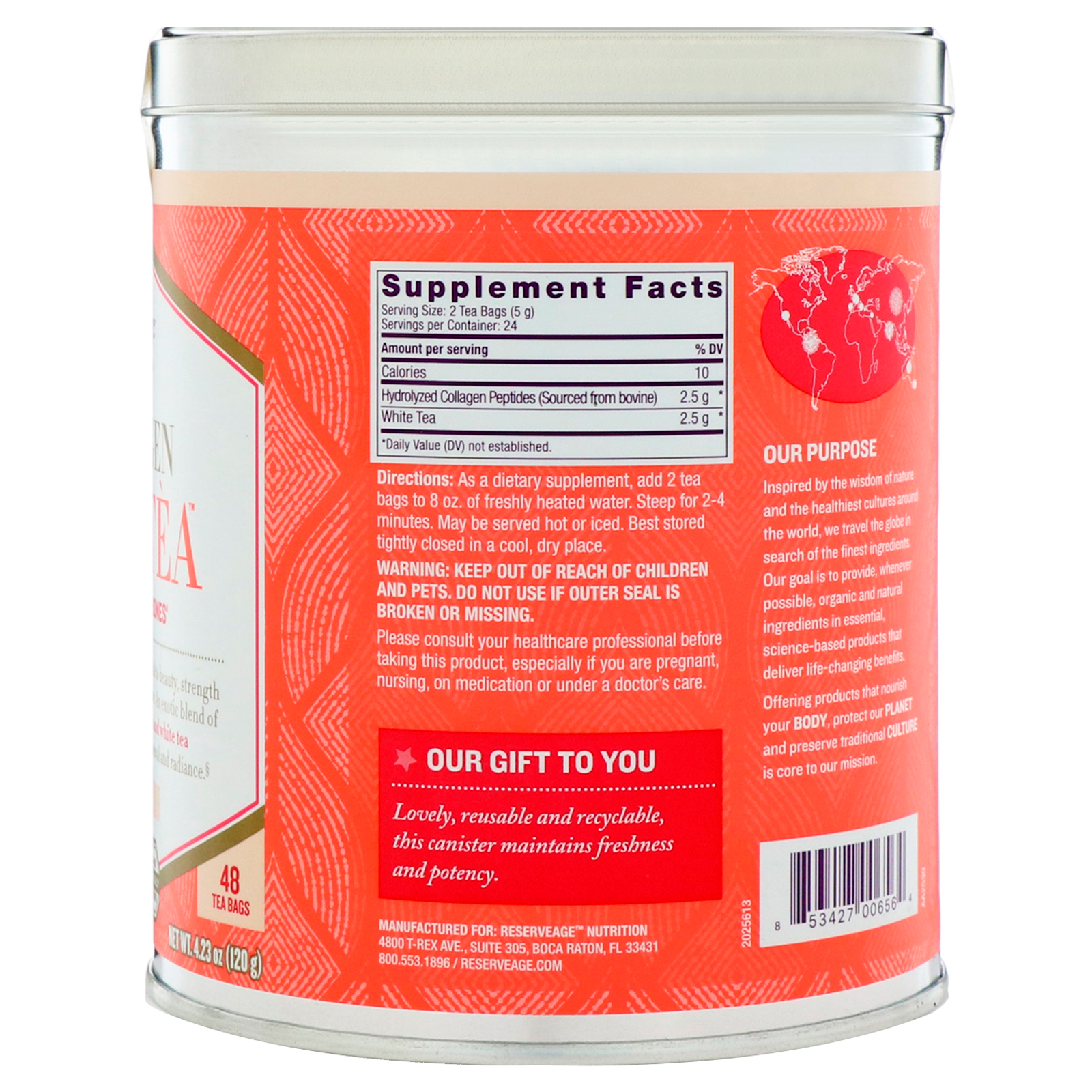 ReserveAge Nutrition, Chá de Colágeno para beleza, Chá branco, 48 saquinhos de Chá - Imagem 2