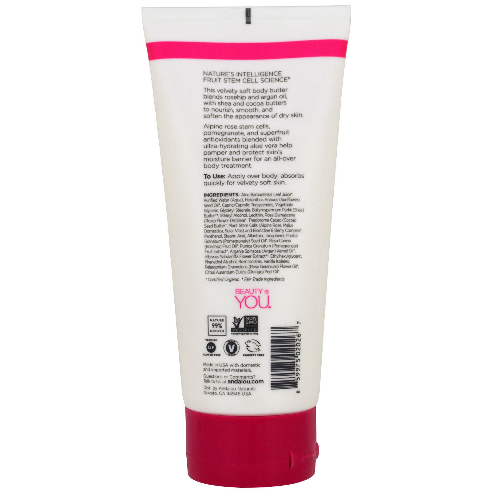 Andalou Naturals, Manteiga Corporal, Suave como Veludo, 1000 Rosas, 236 ml (8 fl oz) - Imagem 2