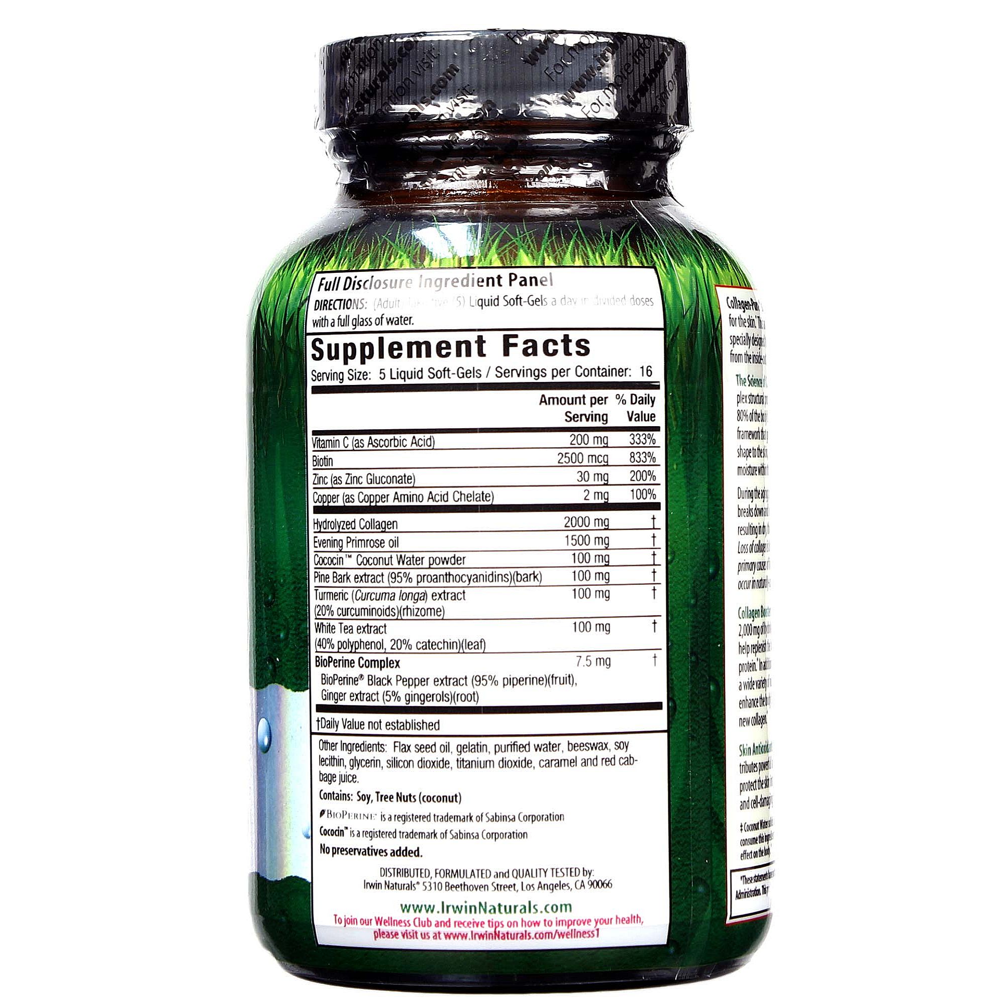 Collagen-Pure com hidratação de água de coco Irwin Naturals 80 Cápsulas - Imagem 2