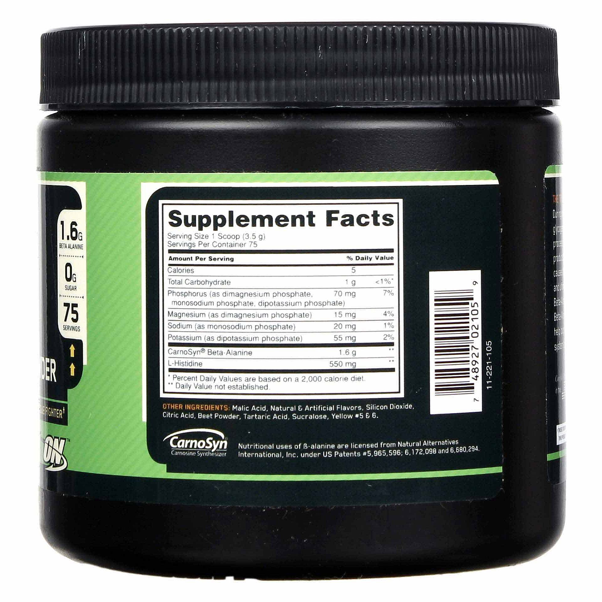 Beta Alanina em Pó Optimum Nutrition Fruit Punch 263 g 75 porções - Imagem 2