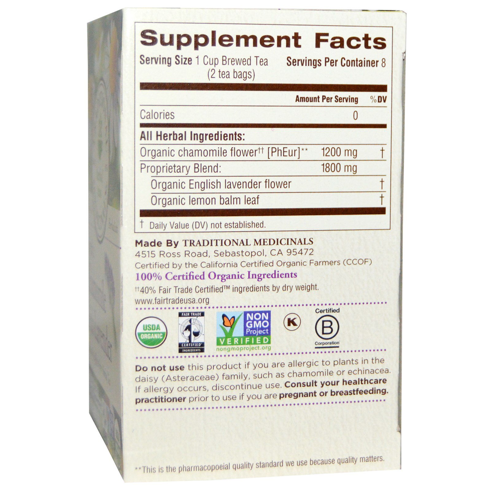 Traditional Medicinals, Chá Herbal, Camomila Orgânica com Lavanda, Sem Cafeína, 16 Saquinhos de Chá Embalados, 24 g Cada - Imagem 2