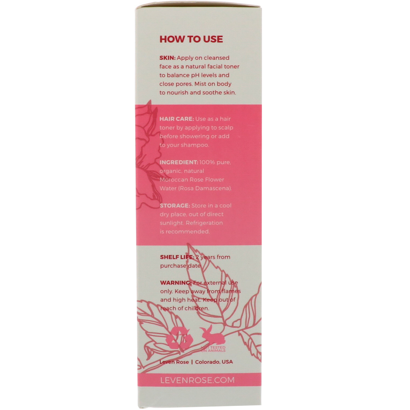 Leven Rose, Água de rosas 100% pura e orgânica, 4 fl oz (118 ml) - Imagem 2