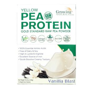 Growing Naturals Yellow Pea Proteína, Explosão de baunilha - 12 Single Serve Packets