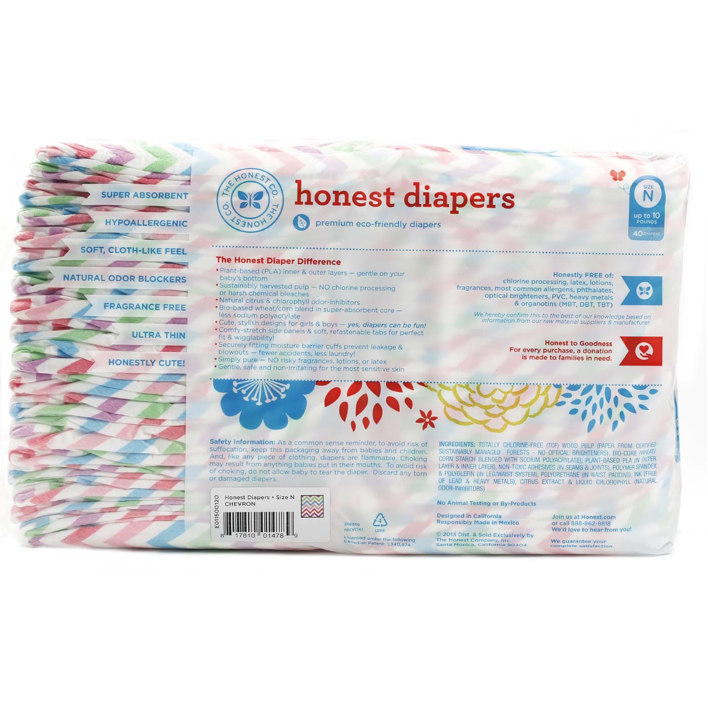 The Honest Company Original Diapers, Recém nascido - Chevron - 40 pack (size 0) - Imagem 2