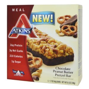 Atkins Advantage Bar, Pretzel de manteiga de amendoim de chocolate - 5 Barras