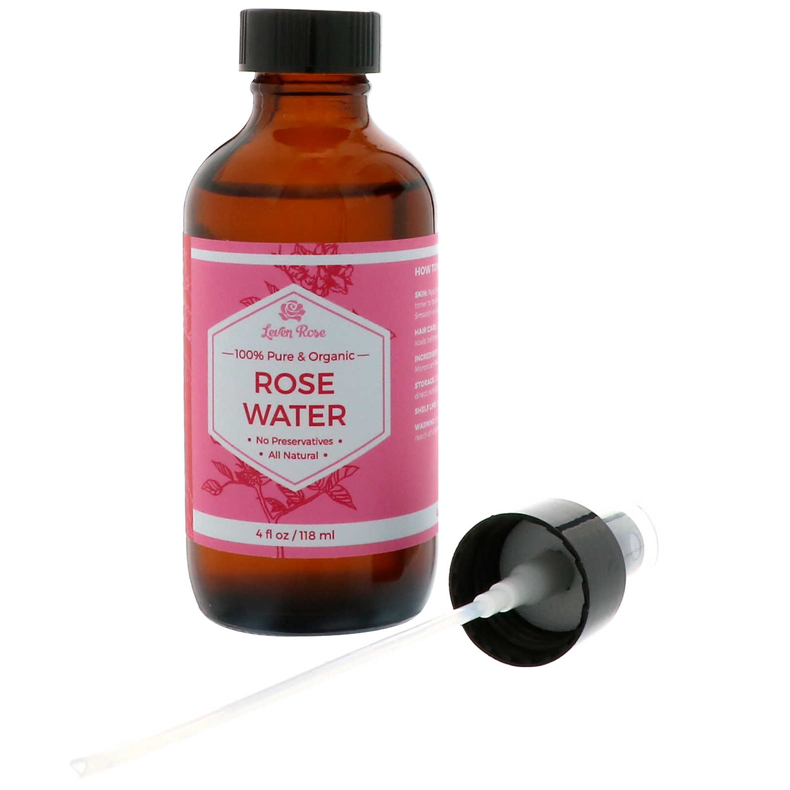 Leven Rose, Água de rosas 100% pura e orgânica, 4 fl oz (118 ml) - Imagem 3