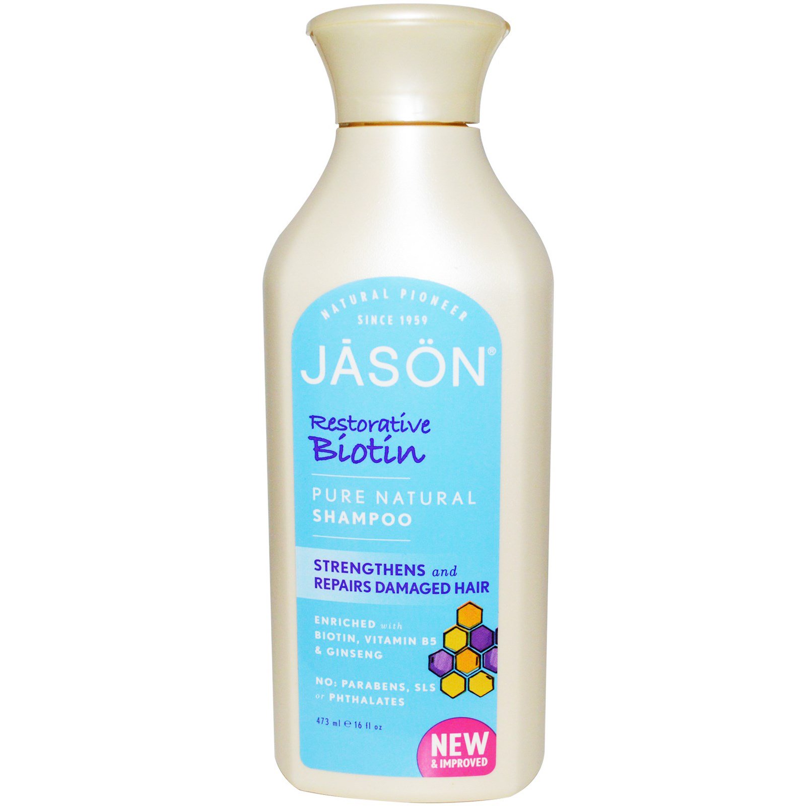 Jason Natural, Shampoo Puro e Natural, Biotina Restauradora, 16 oz fl (473 ml)