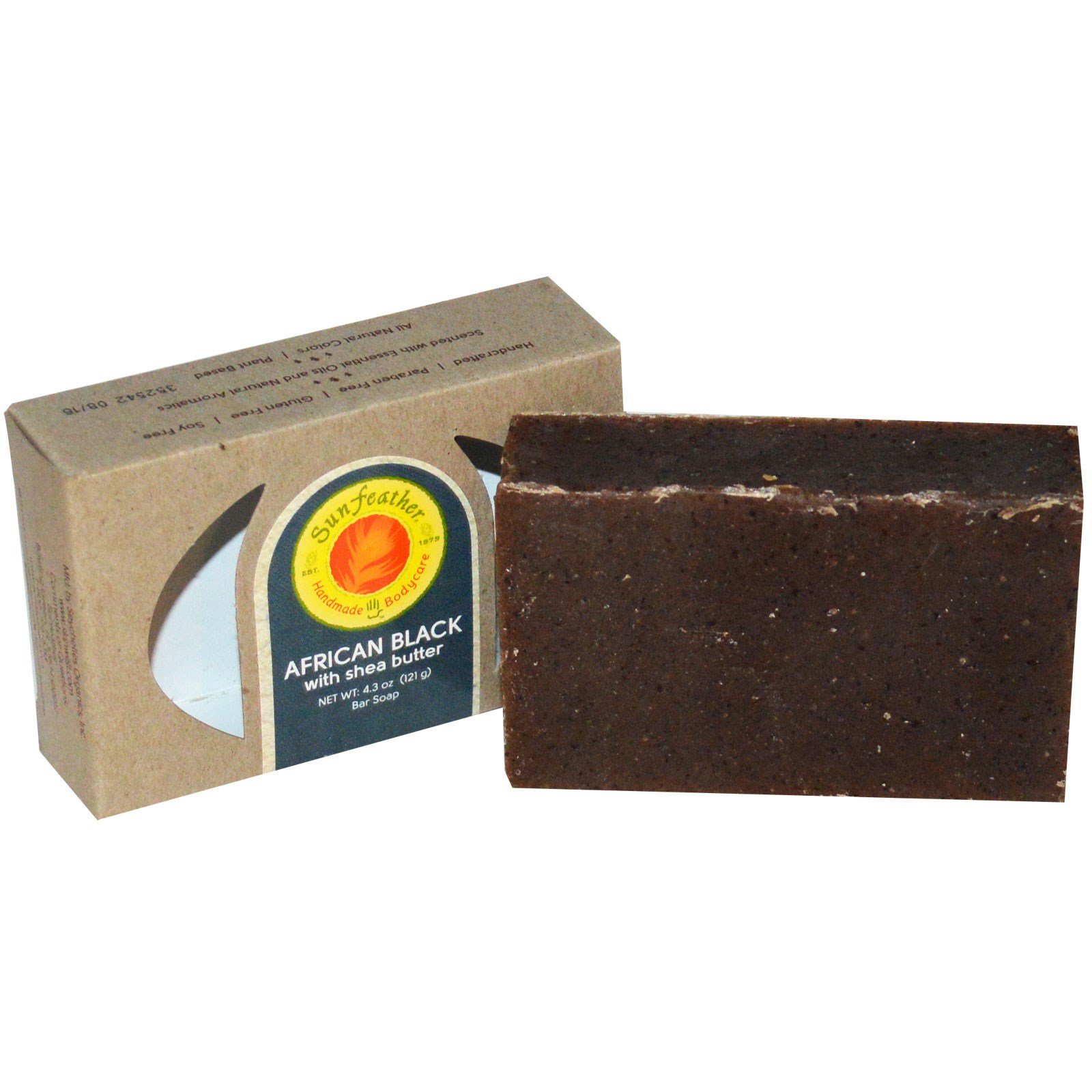 Sunfeather Soaps, Sabonete Africano Preto em Barra, 4.3 oz (121 g)