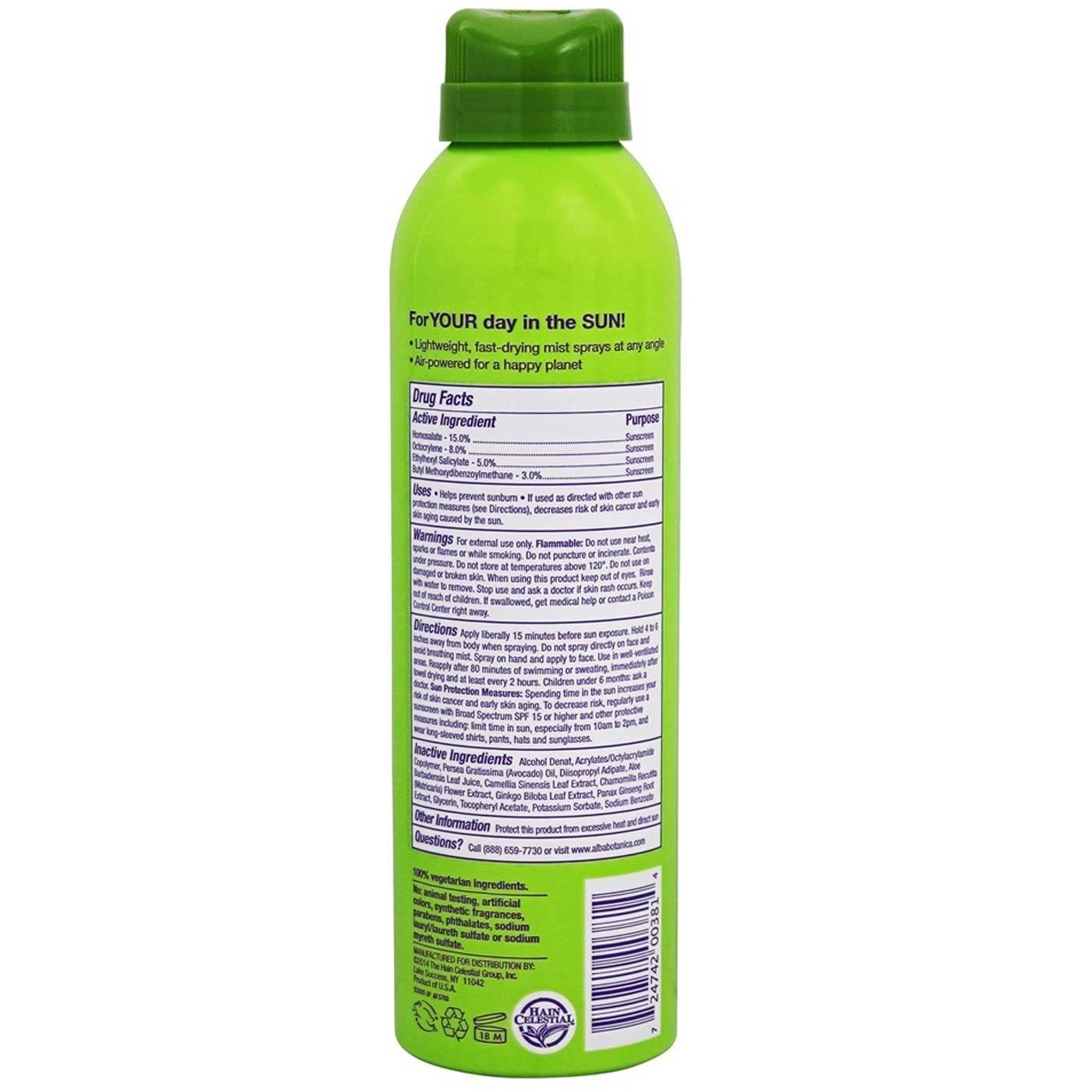 Alba Botanica Very Emollient Protetor Solar, SPF 50 - 6 oz - Fragrance Free Spray - Imagem 2