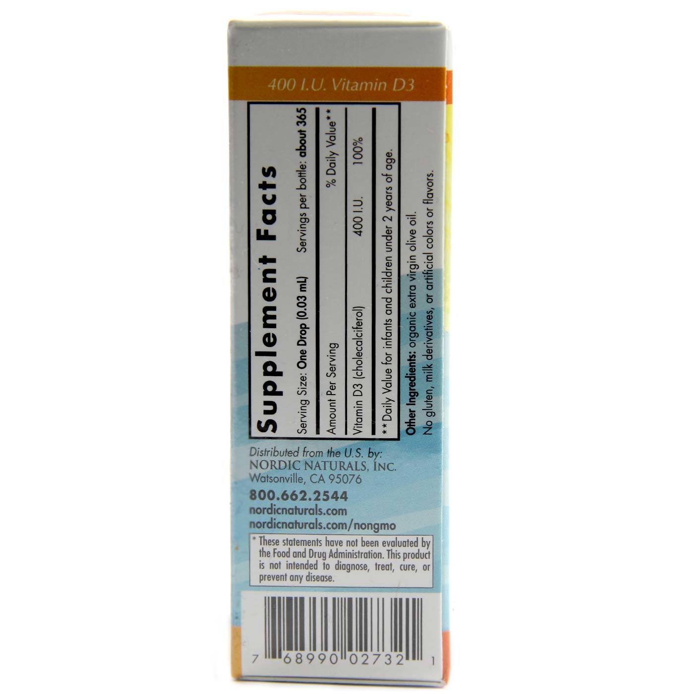 Nordic Naturals Bebê's Vitamina D3 - 400 IU - 0.37 fl oz - Imagem 2