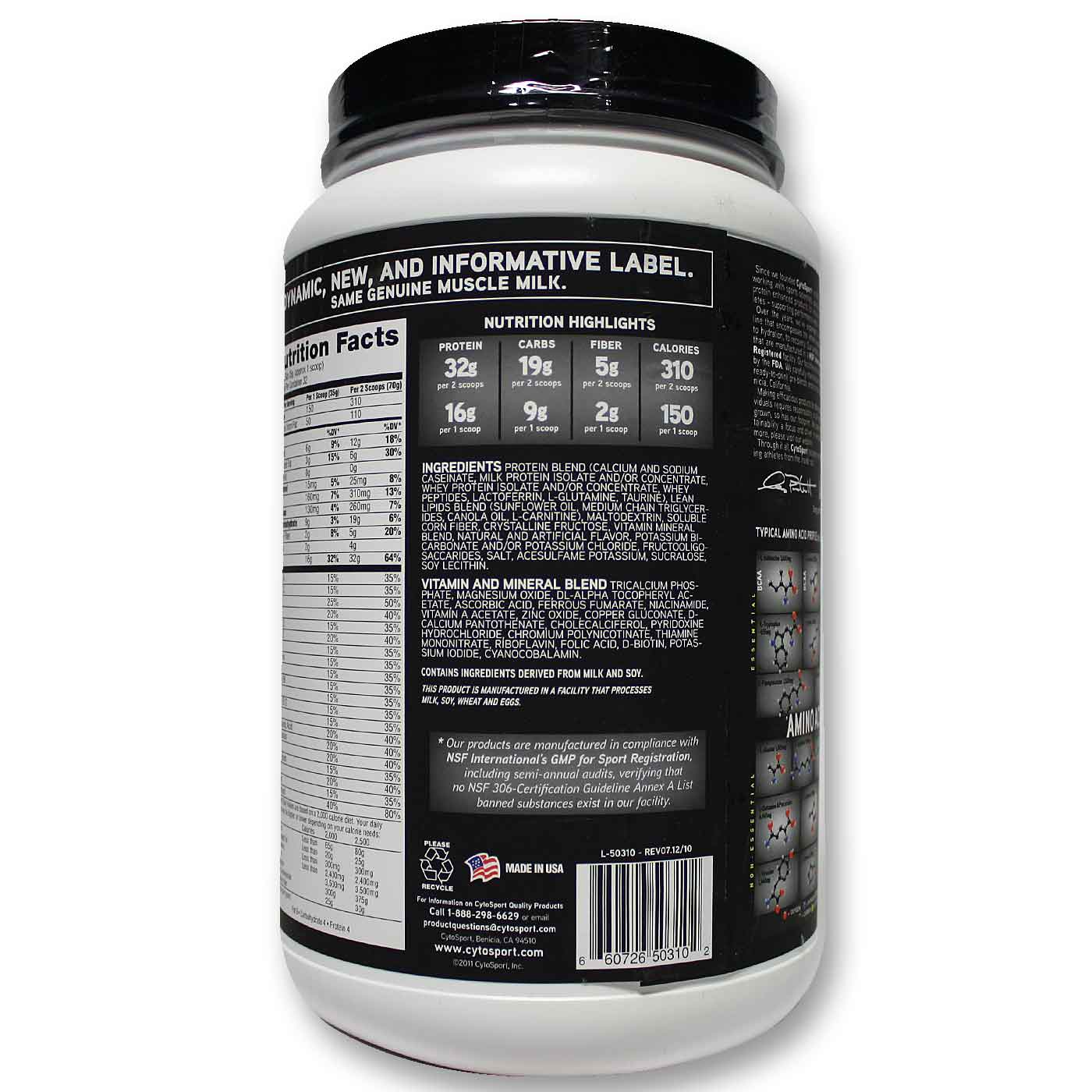 Muscle Milk CytoSport Vanilla Creme 2.47 lbs/ 1120 g - Imagem 3
