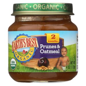 Earth's Best Organic Prunes And Oatmeal Baby Food - Stage 2 - Case Of 12 - 4 Oz.