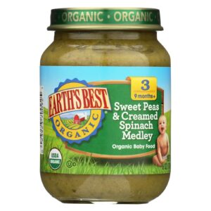 Earth's Best Organic Sweet Peas And Creamed Spinach Medley Baby Food - Stage 3 - Case Of 12 - 6 Oz.