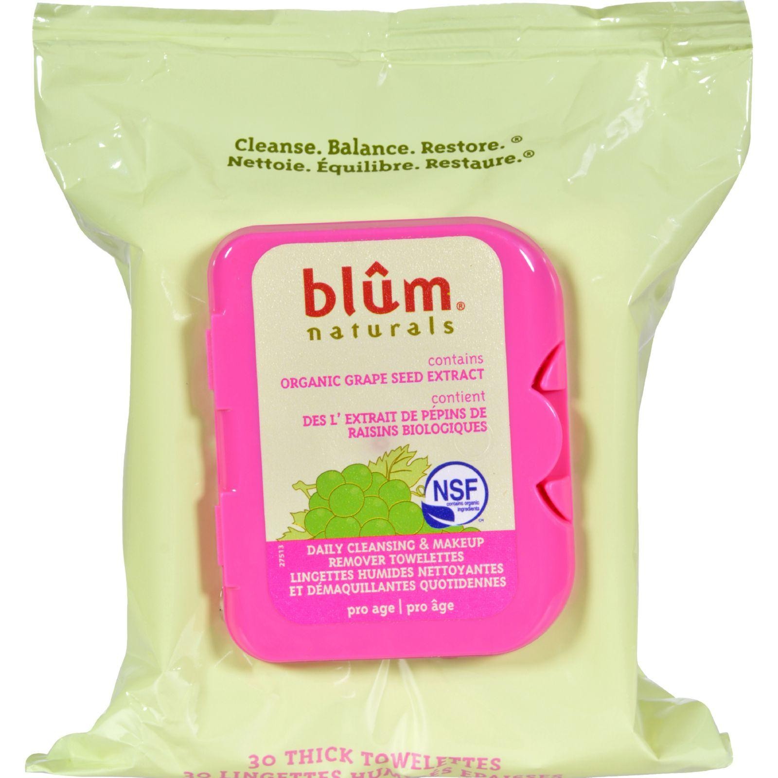 Blum Naturals Daily Cleansing And Makeup Remover Towelettes Pro Age - 30 Towelettes - Case Of 3