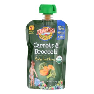 Earth's Best Organic Carrots And Broccoli Baby Food Puree - Stage 2 - Case Of 12 - 3.5 Oz.
