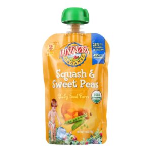 Earth's Best Organic Squash And Sweet Peas Baby Food Puree - Stage 2 - Case Of 12 - 3.5 Oz.