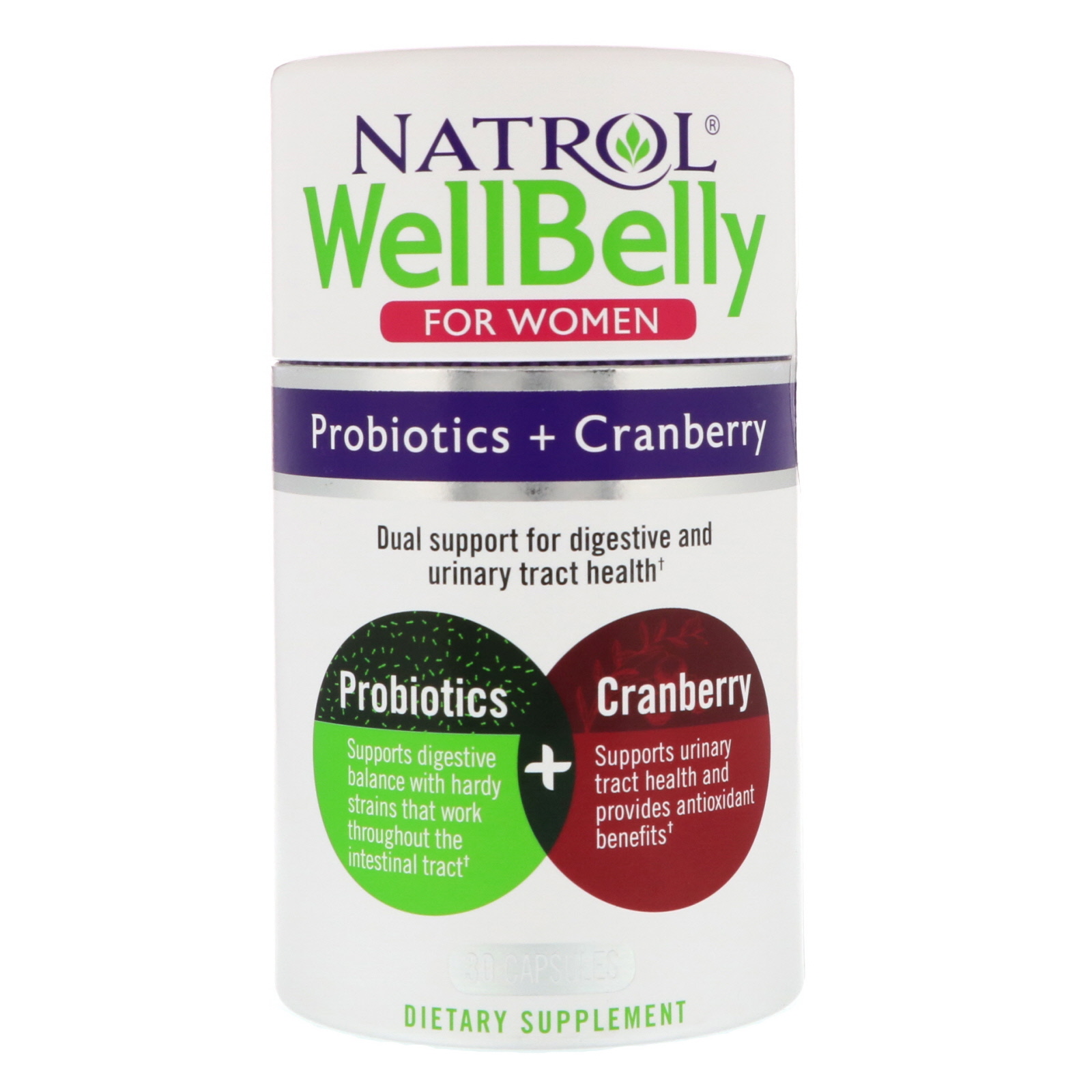 Natrol, WellBelly, Probióticos + Oxicoco, para mulheres, 30 Cápsulas