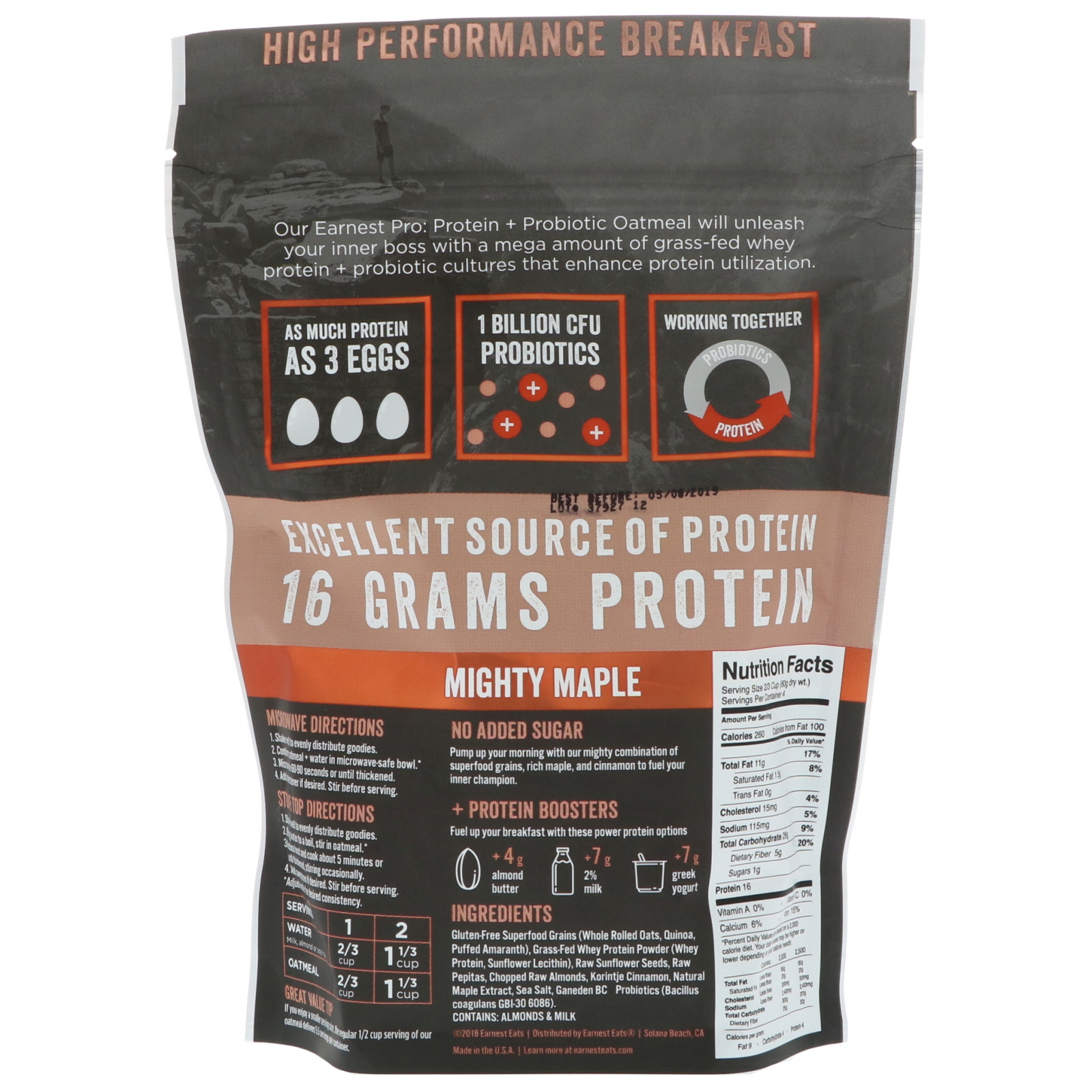 Earnest Eats, Protein Probiotic Oatmeal, Mighty Maple, 8 oz (227 g) - Imagem 2