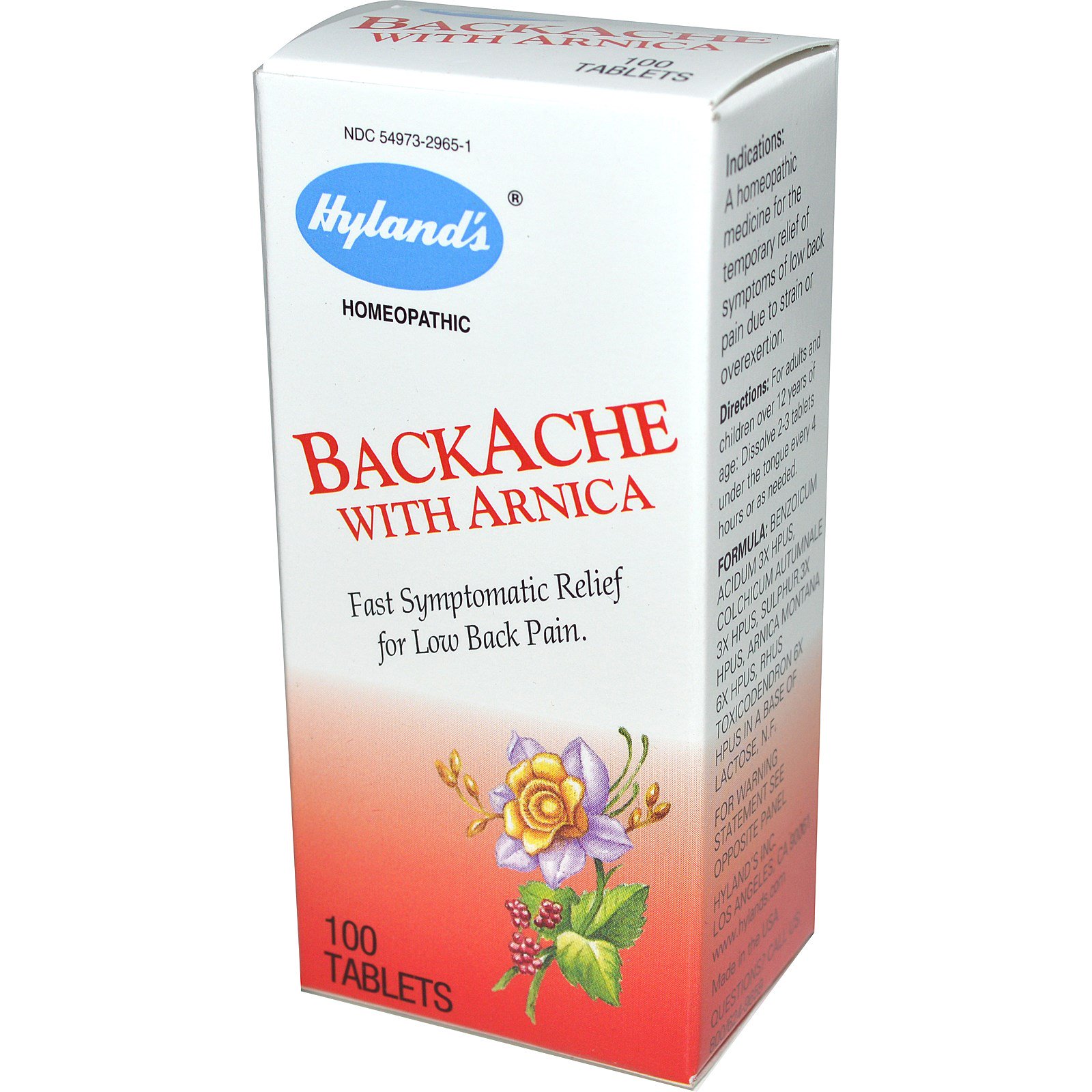 Hyland's, BackAche com Arnica, 100 Comprimidos