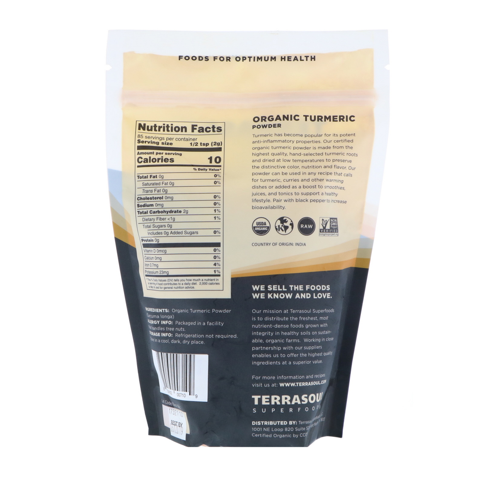 Terrasoul Superfoods, Turmeric Powder, Minimum 5% Curcumin, 16 oz (454 g) - Imagem 2