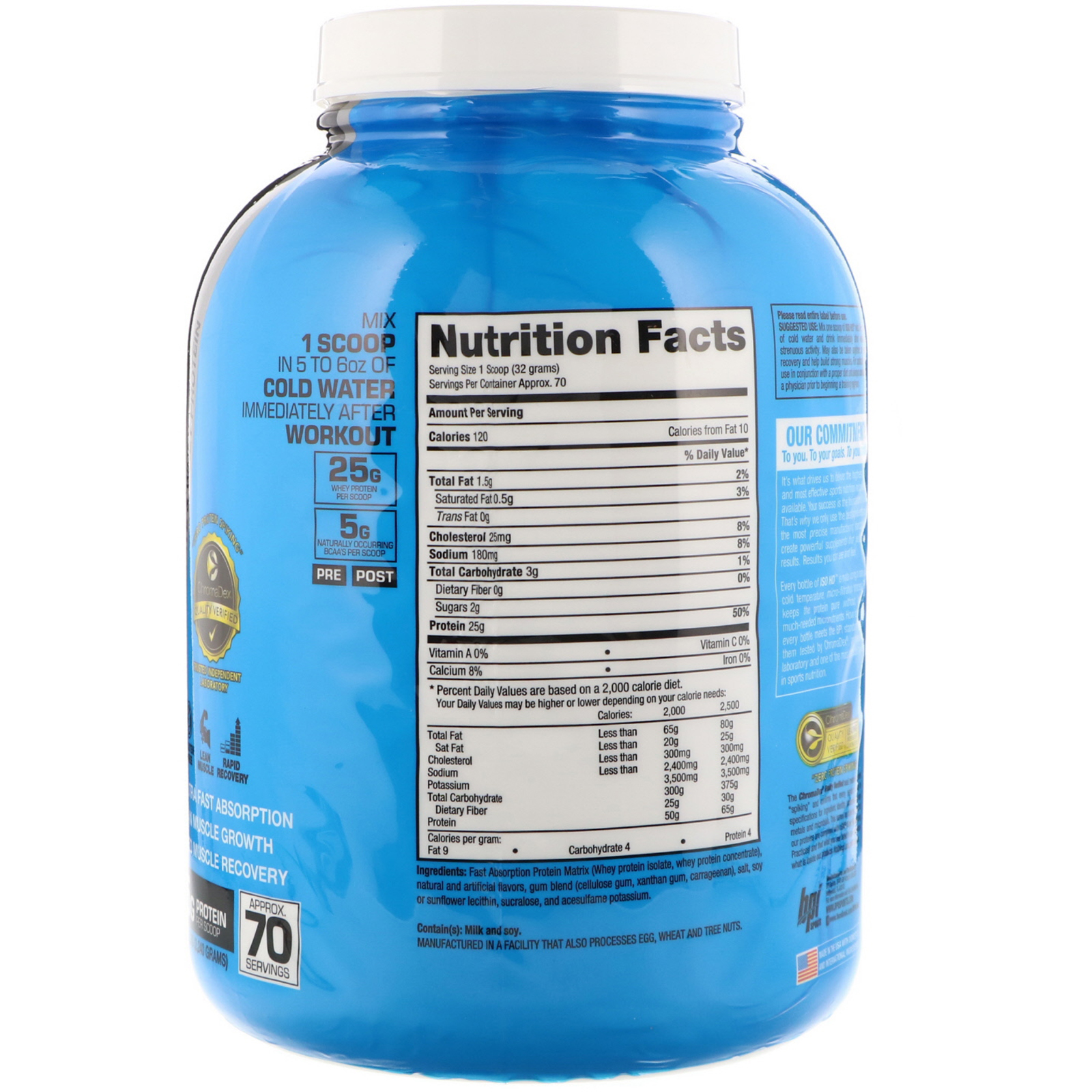 BPI Sports, ISO HD, Proteína Whey e Isolado, Cookie de Baunilha, 4.9 lbs (2.240 g) - Imagem 2