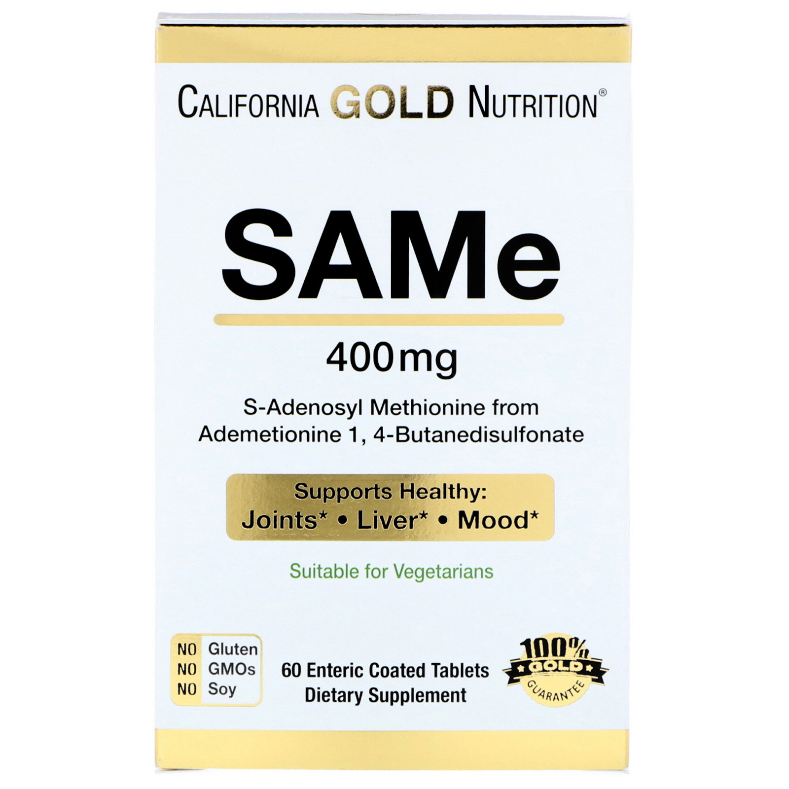 California Gold Nutrition, SAMe, from Butanedisulfonate, 400 mg, 60 Enteric Coated Tablets