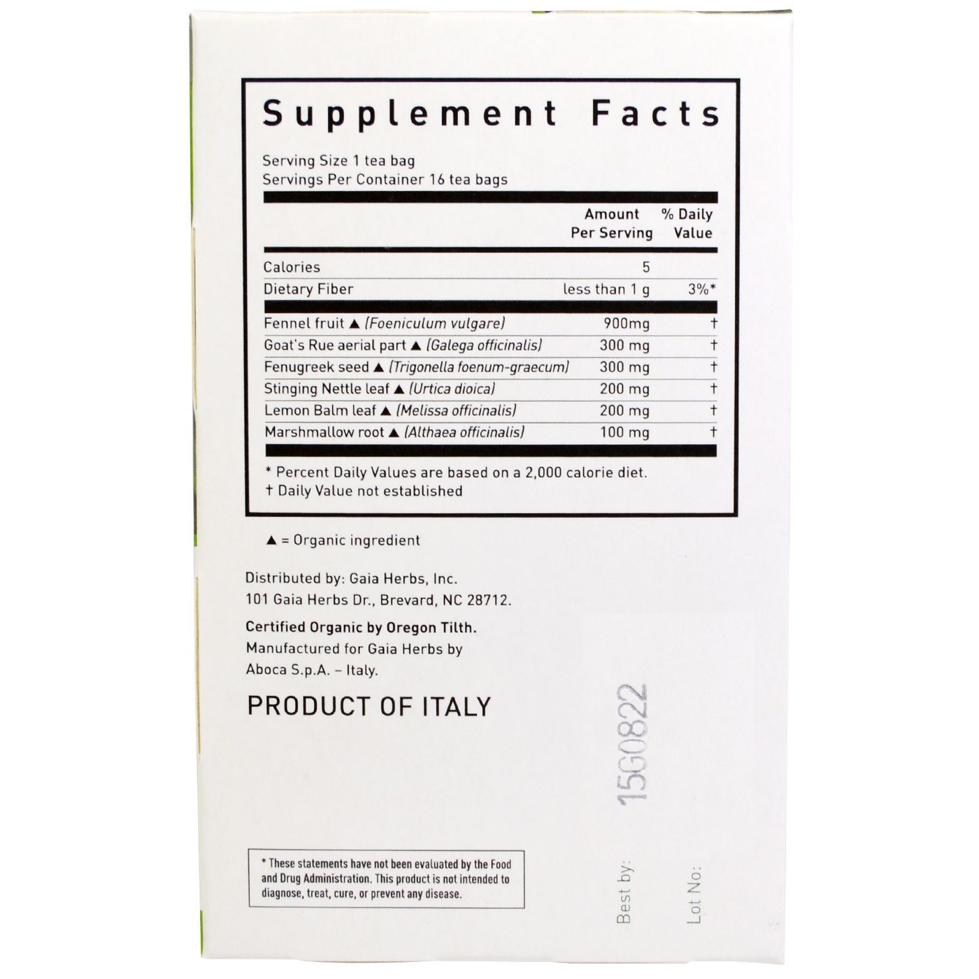 Gaia Herbs Lactation Support Chá - 16 Chá Bags - Imagem 2