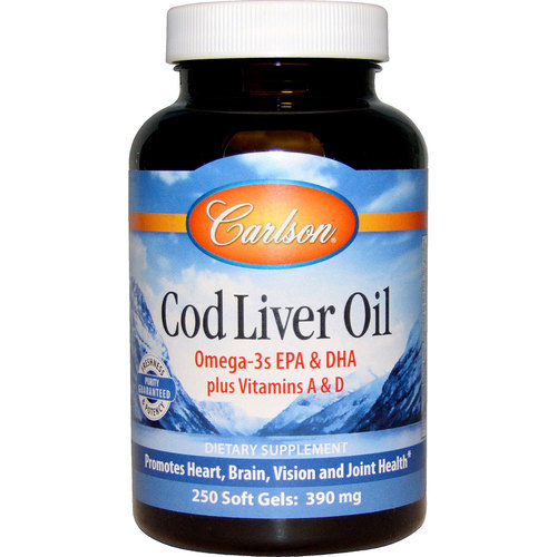 Carlson Labs Cod Liver Oil - mais A & D - 390 mg - 250 Cápsulas em Gel