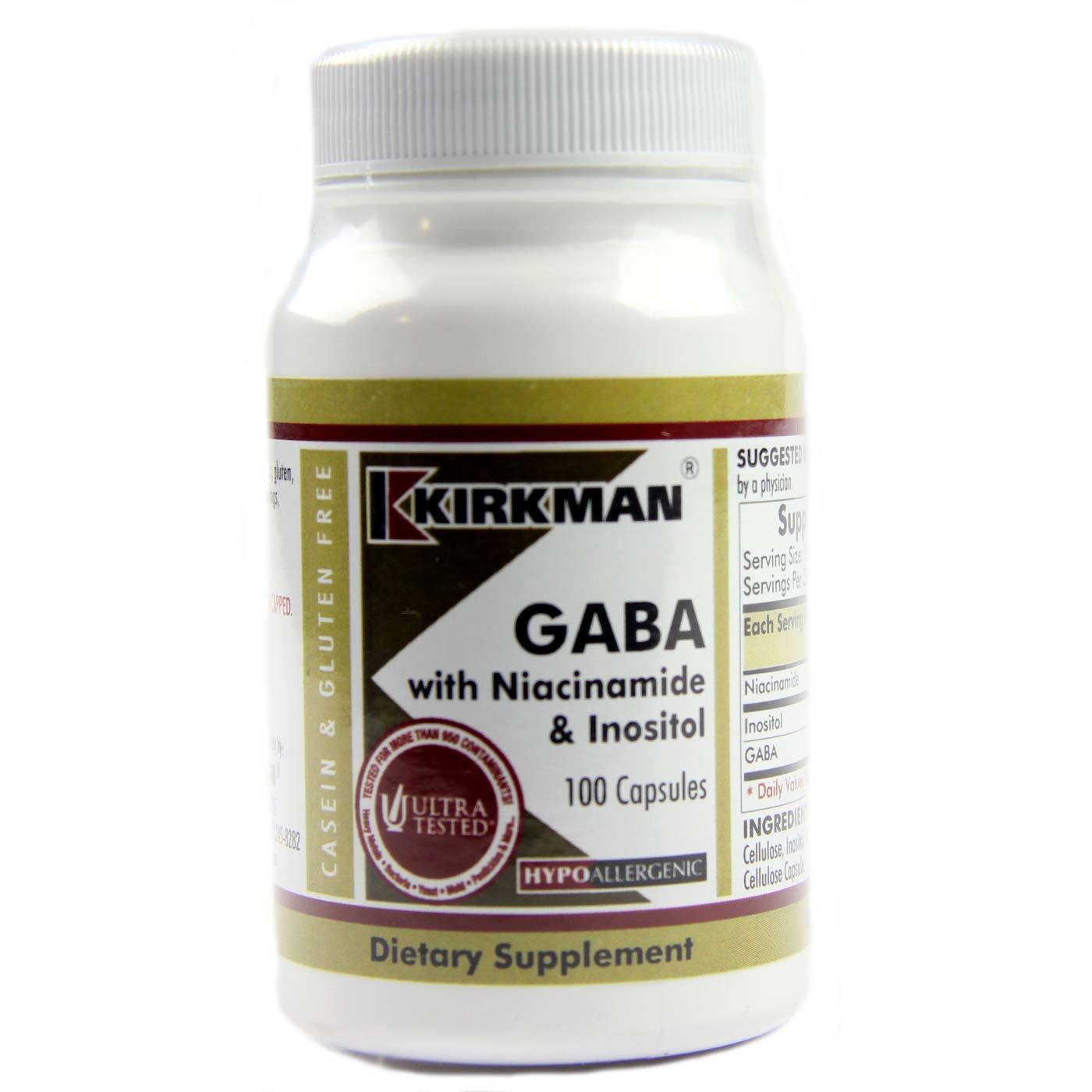 Kirkman Labs GABA com Niacinamide and Inositol, Hipoalergênico - 100 Cápsulas Vegetarianas