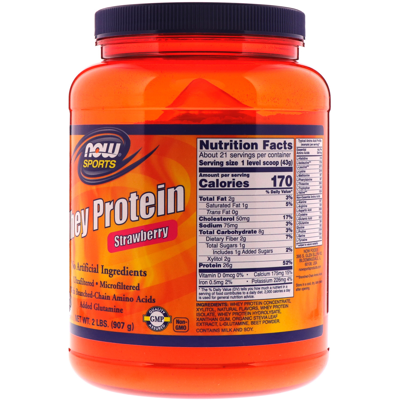 Now Foods, Sports, Whey Protein, Strawberry, 2 lbs (907 g) - Imagem 2