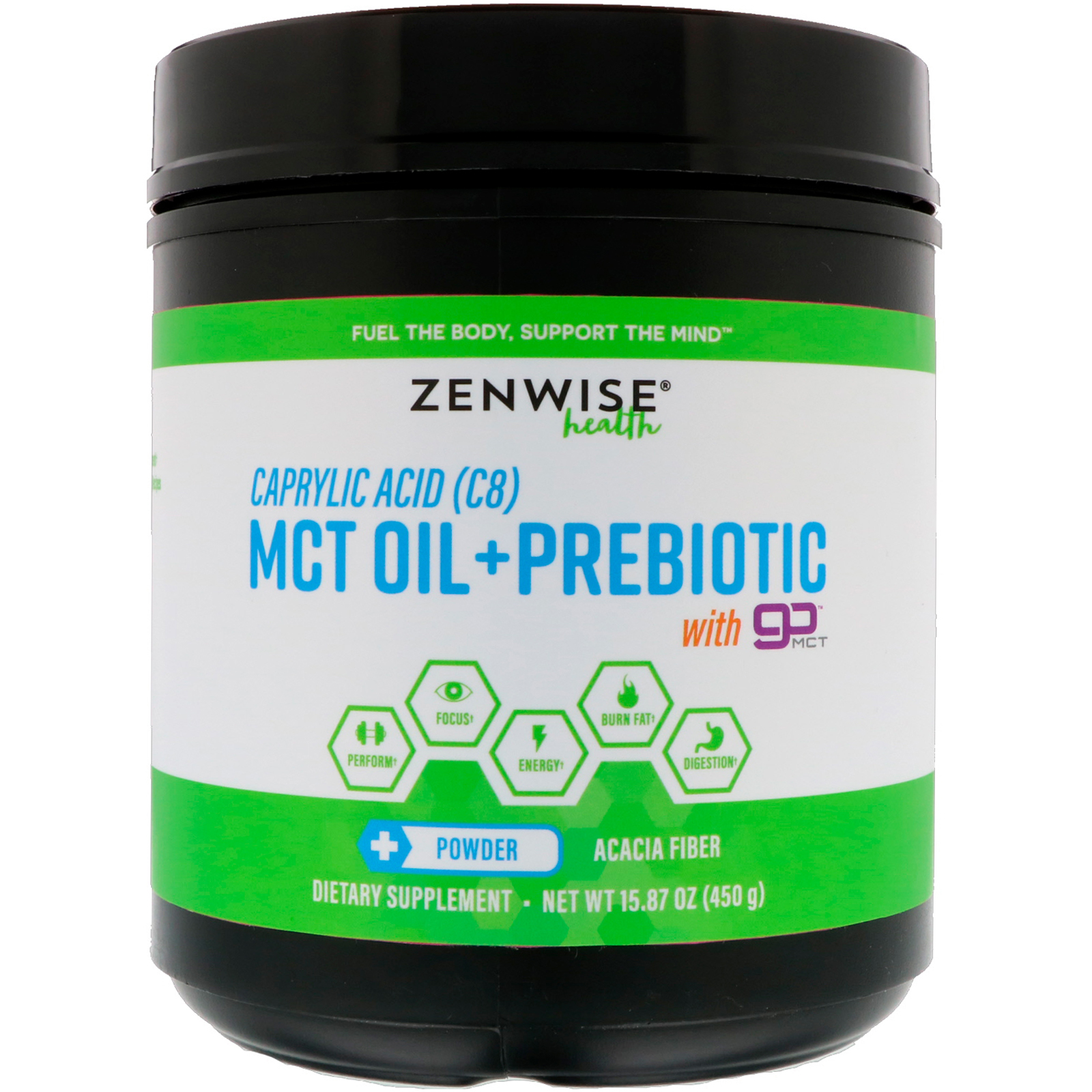 Zenwise Health, Ácido Caprílico (C8) de Óleo MCT+ Prebiótico com Go MCT, 15,87 oz (450 g)