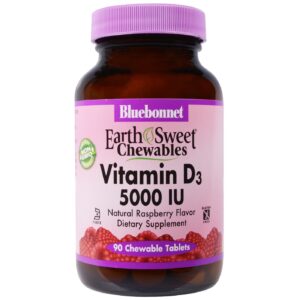 Bluebonnet Nutrition Earth Sweet Vitamina D3, Framboesa - 5,000 IU - 90 Chewable Tabletes