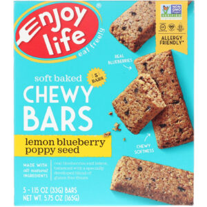 Enjoy Life Foods, Barrinhas Mastigáveis Assadas, Limão, Mirtilo e Sementes de Papoula, 5 Barrinhas, 1,15 oz (33 g) Cada
