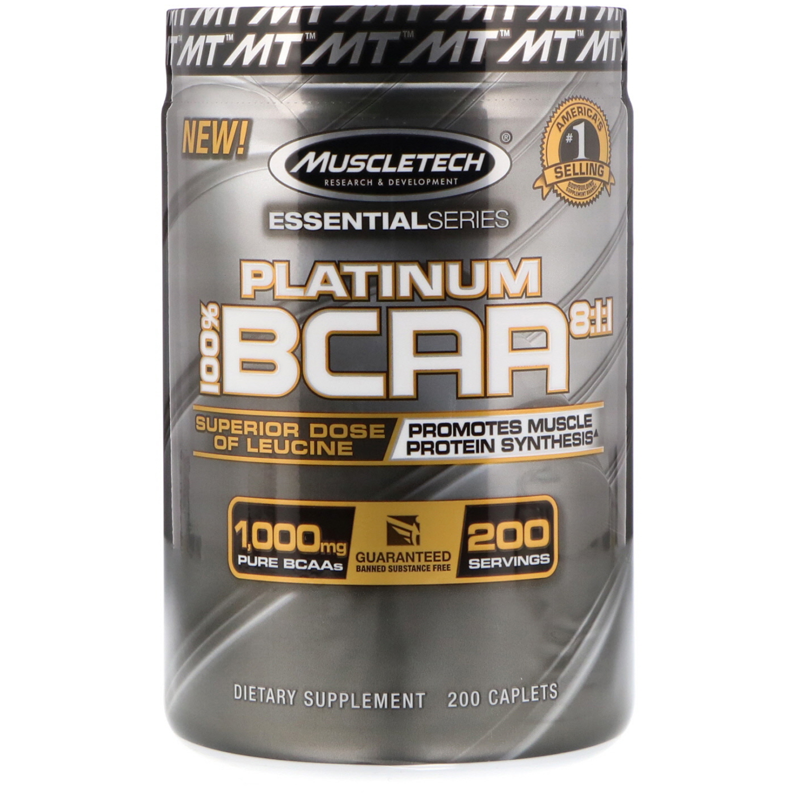 Muscletech, 100% Platinum BCAA 8:1:1, 200 Caplets