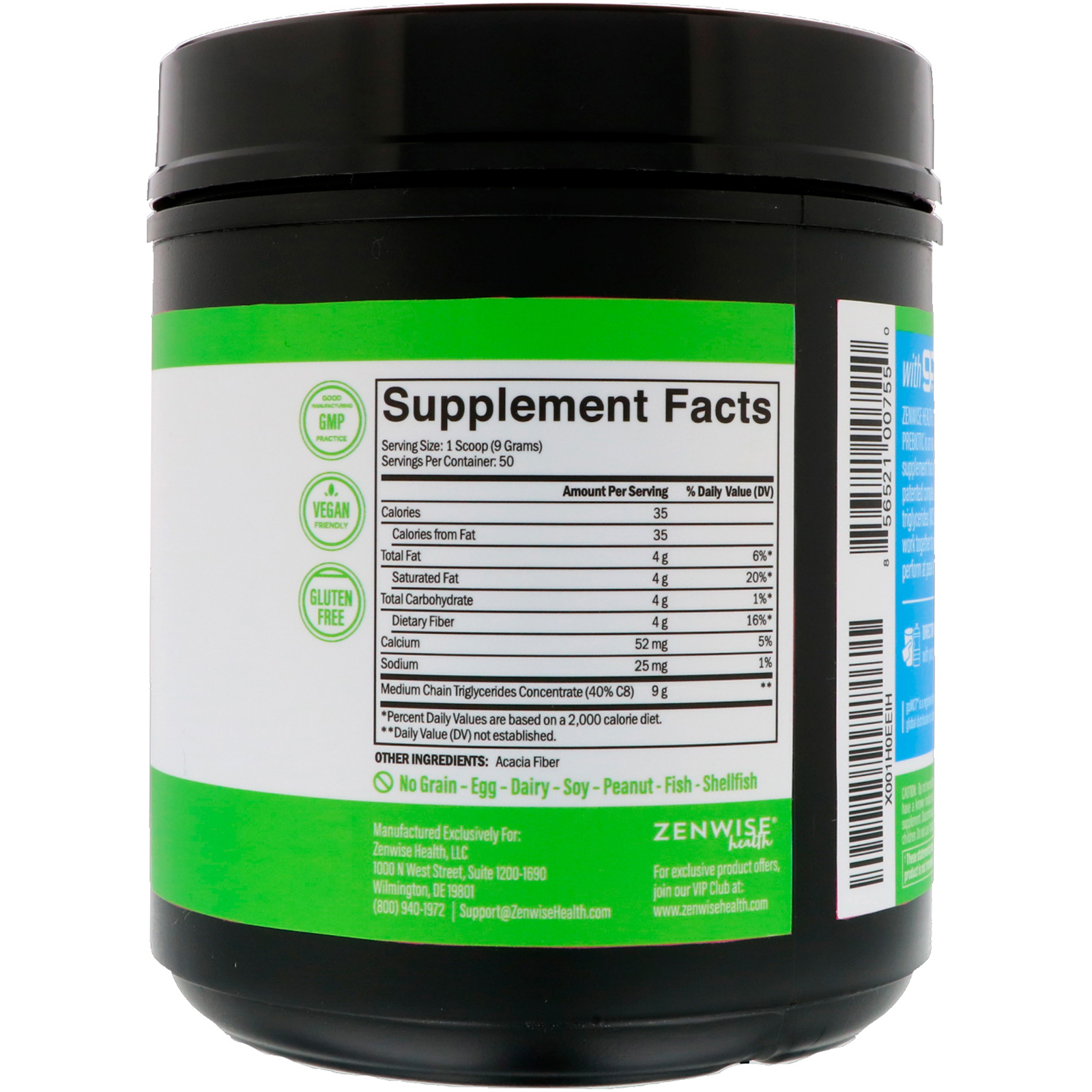 Zenwise Health, Ácido Caprílico (C8) de Óleo MCT+ Prebiótico com Go MCT, 15,87 oz (450 g) - Imagem 2
