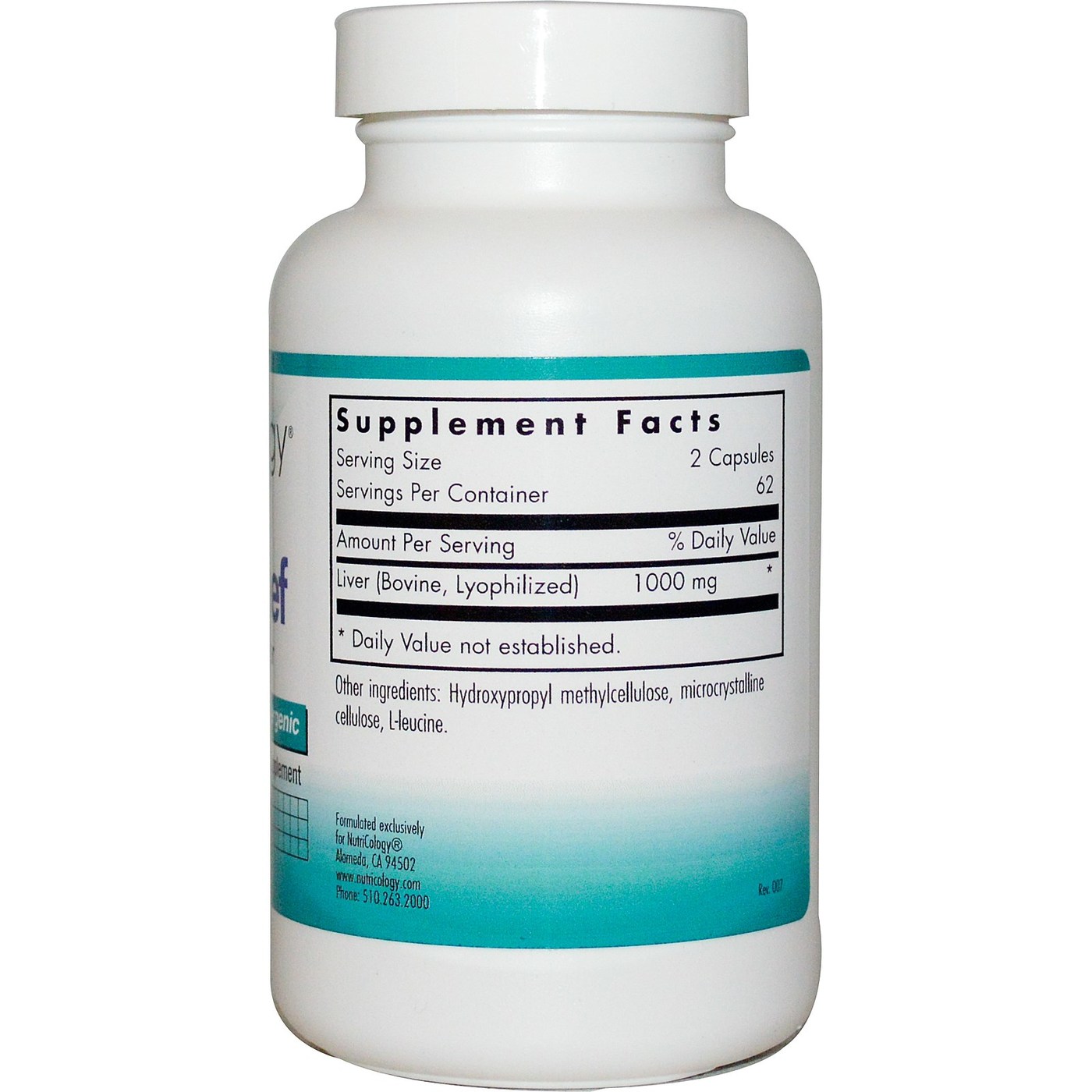 Nutricology Fígado glandular Orgânica 125 Cápsulas - Imagem 2