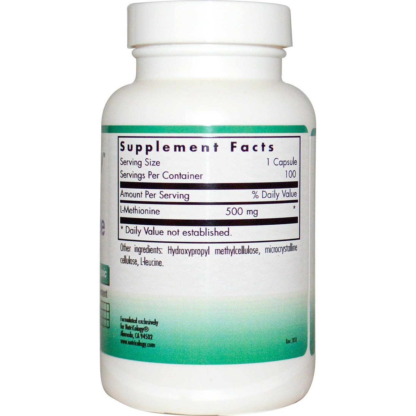 Nutricology L-Metionina 100 Cápsulas - Imagem 2