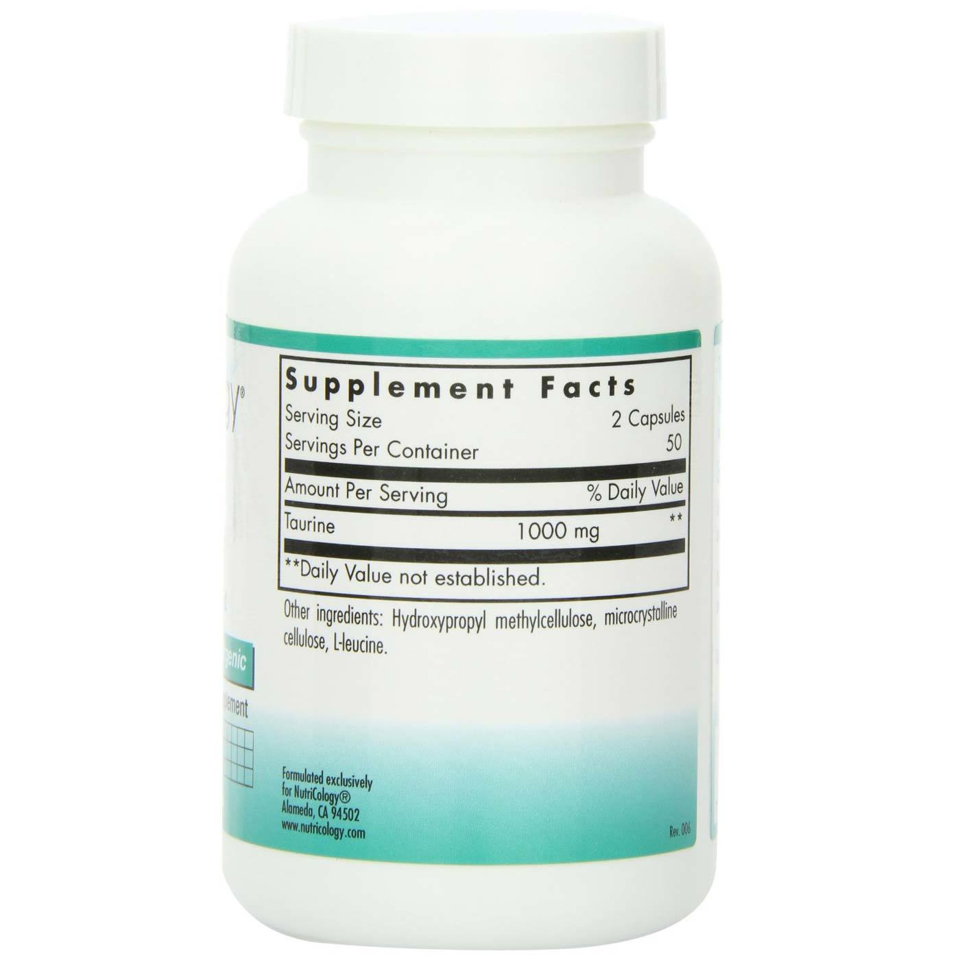 Nutricology L-Taurina 500 mg 100 Cápsulas - Imagem 2